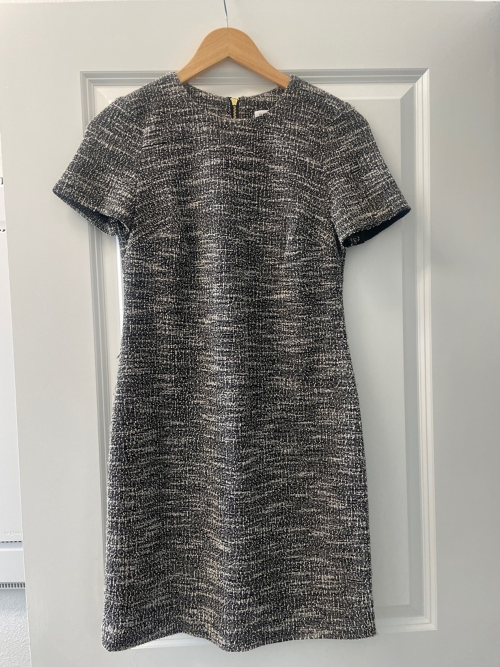 Calvin Klein Black and Gray Tweed Short Sleeve Shift Dress